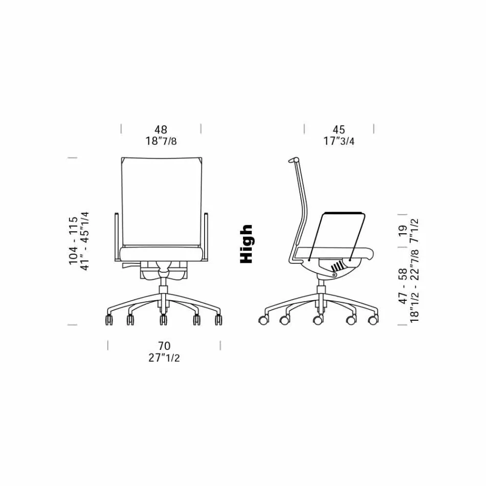 Silla ergonómica giratoria para escritorio de oficina con ruedas y reposabrazos - Gimiglia viadurini