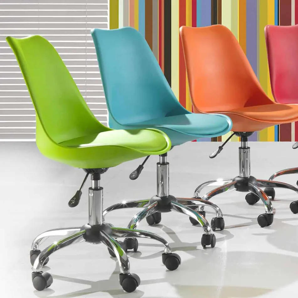 Silla de oficina con elevador a gas en polipropileno y metal de colores - Loredana viadurini