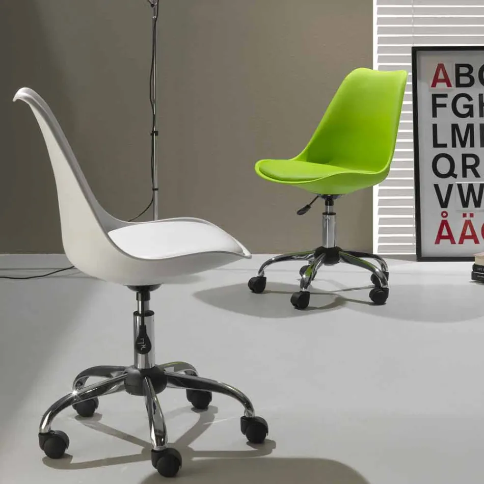 Silla de oficina con elevador a gas en polipropileno y metal de colores - Loredana viadurini