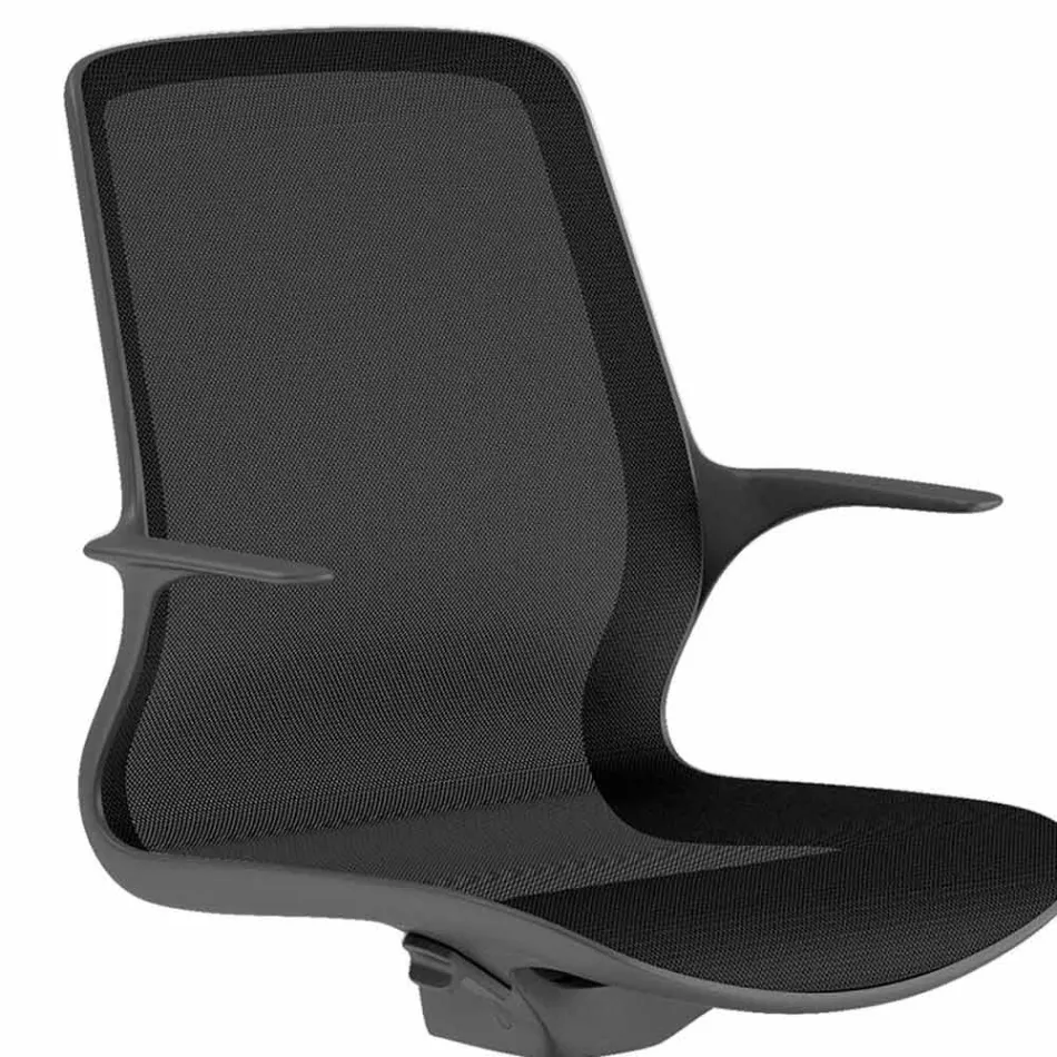 Silla de oficina con ruedas giratorias en malla negra y nylon negro - Ayumu viadurini