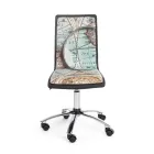 Silla de oficina giratoria en acero y cuero ecológico con estampado de mapa - Lollo viadurini