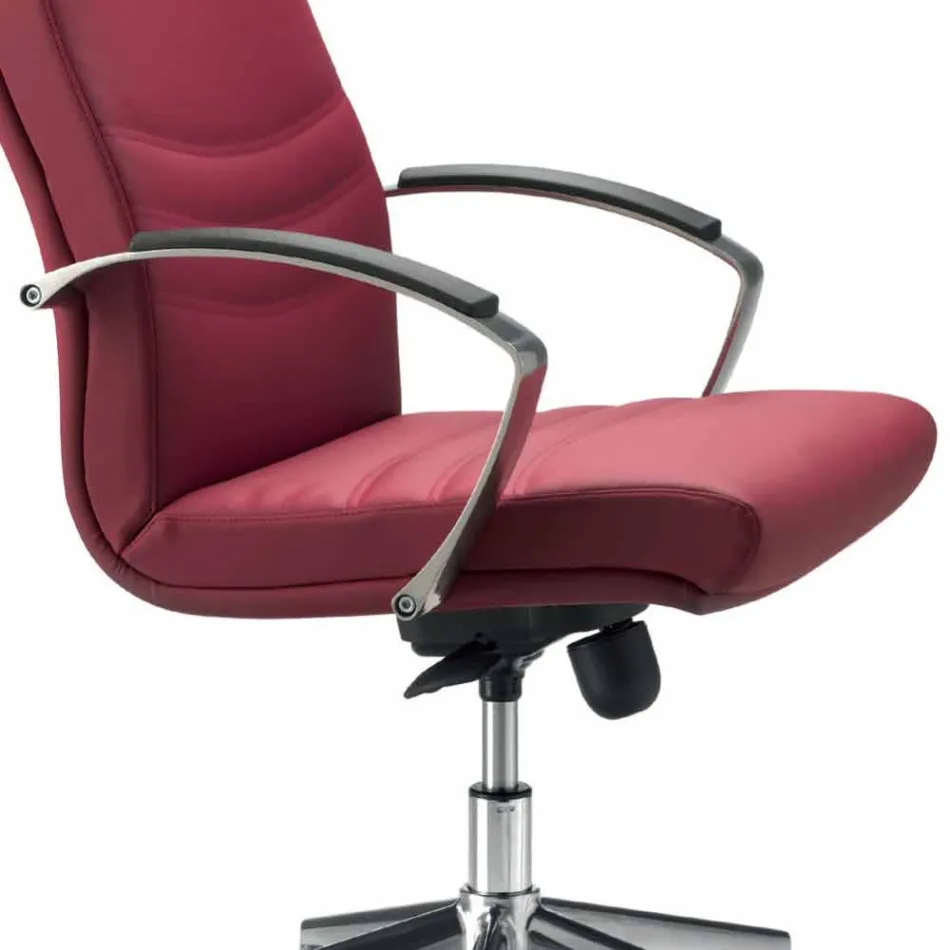 silla de oficina en madera de haya tapizado en piel de vaca tipo de flor Debora viadurini