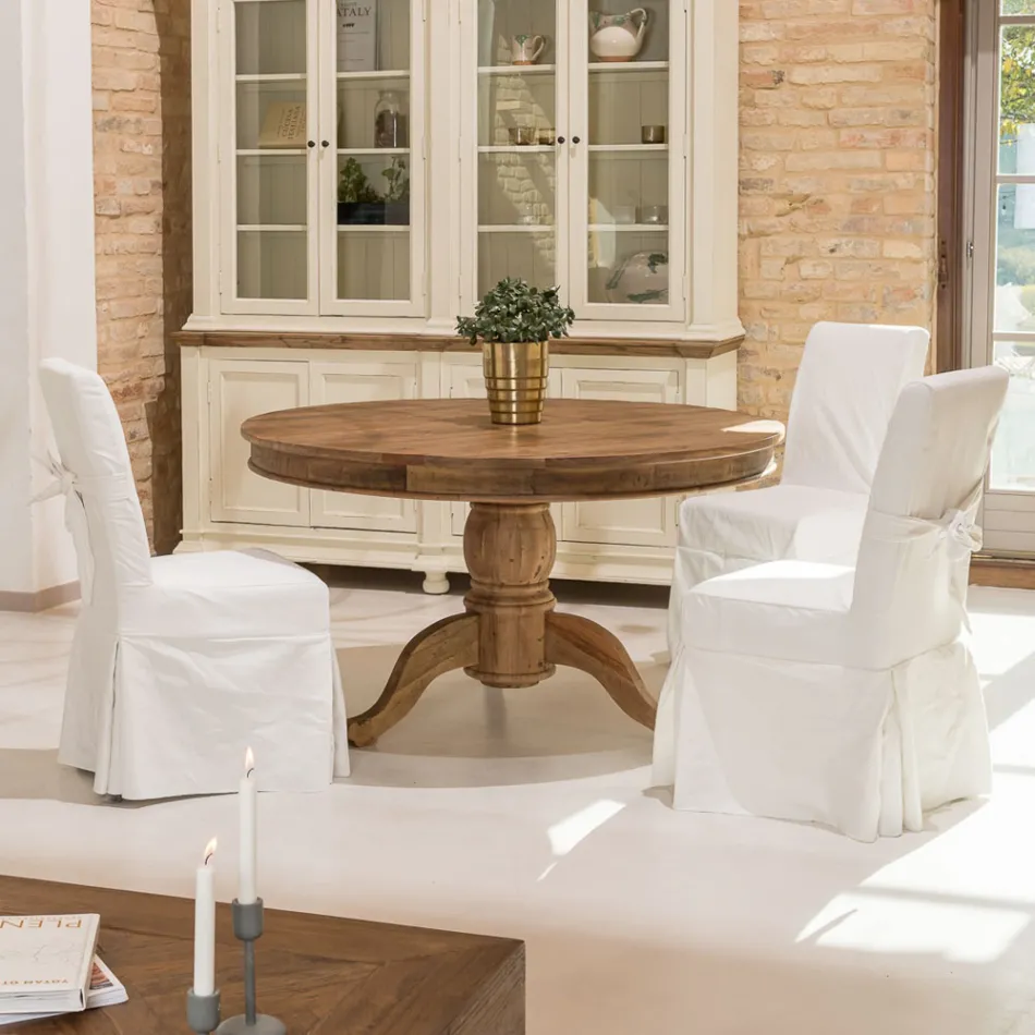 Silla Decorada con Lazo para Salón en Madera y Algodón - Slide viadurini