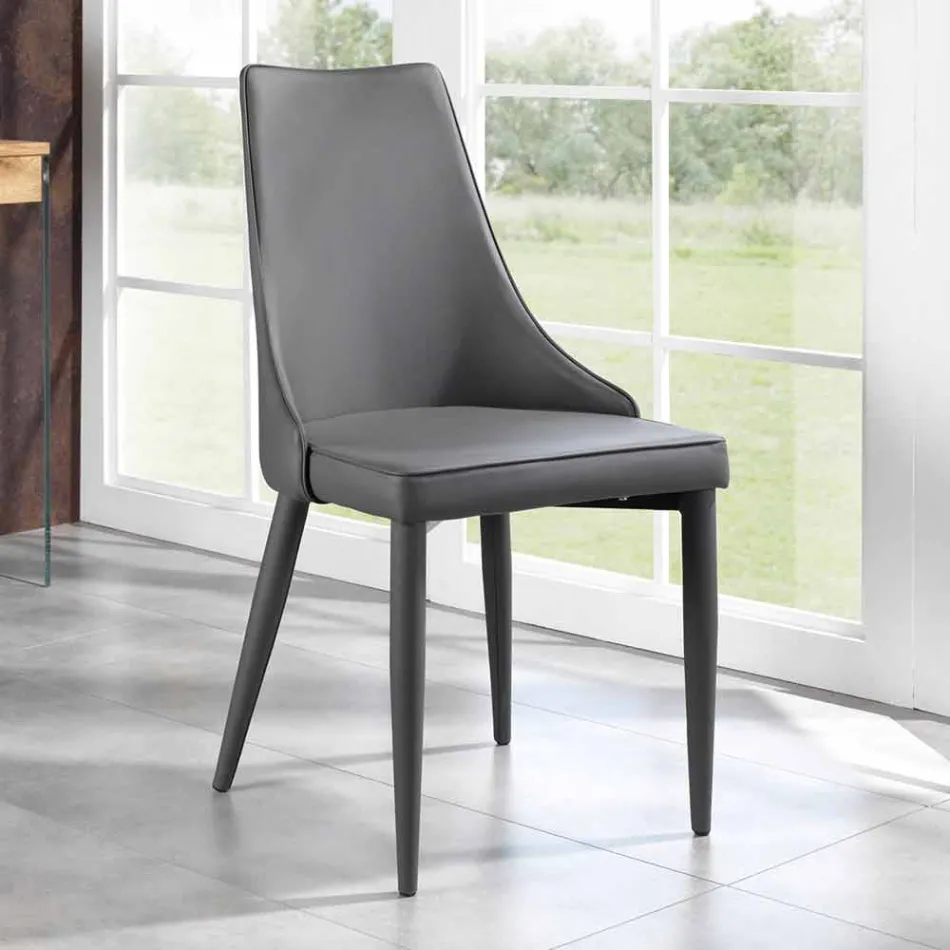 Silla de diseño moderno tapizada en imitación de piel gris Carolina, 4 piezas viadurini