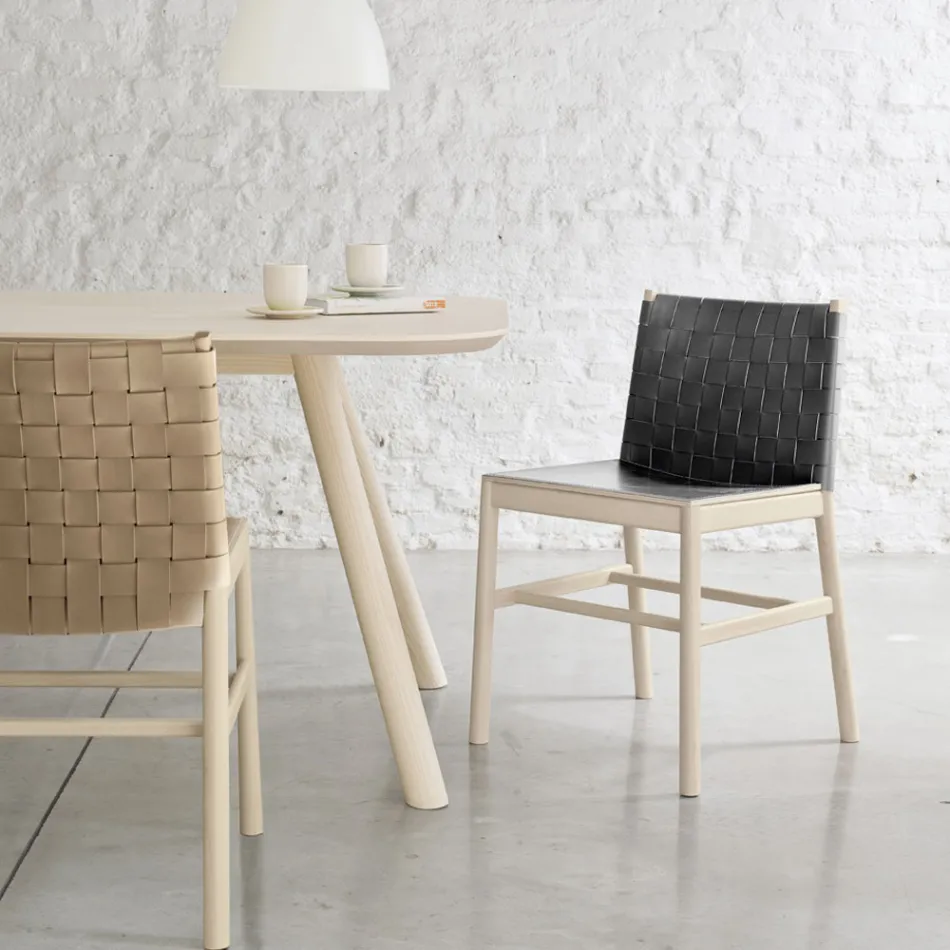 Silla de alta calidad en madera de haya y cuero Made in Italy, 2 piezas - Nora viadurini