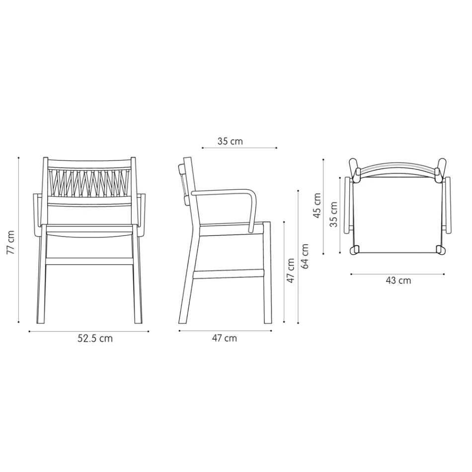 Silla de Lujo con Reposabrazos en Haya Blanqueada y Cuerda Made in Italy - Nora viadurini