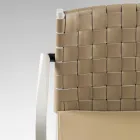 Silla de lujo en haya lacada en beige y cuero tejido Made in Italy - Nora viadurini