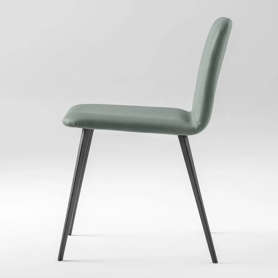 Silla de cuero de lujo con patas de metal Made in Italy, 2 piezas - Molde viadurini