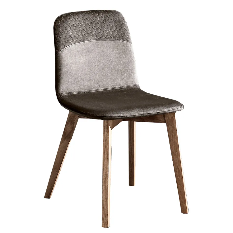 Silla elegante de diseño moderno en terciopelo de colores y madera - Bizet viadurini