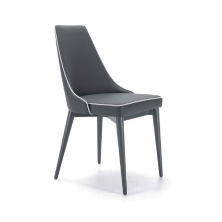 Silla tapizada de acero y asiento de ecopiel con borde blanco - Nirvana viadurini
