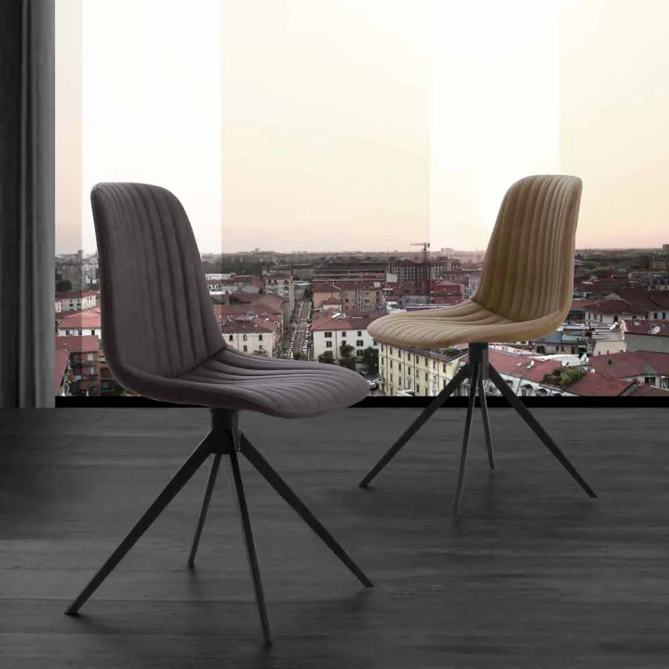 Silla tapizada en nobuk ecológico y metal, diseño moderno, Taranto viadurini