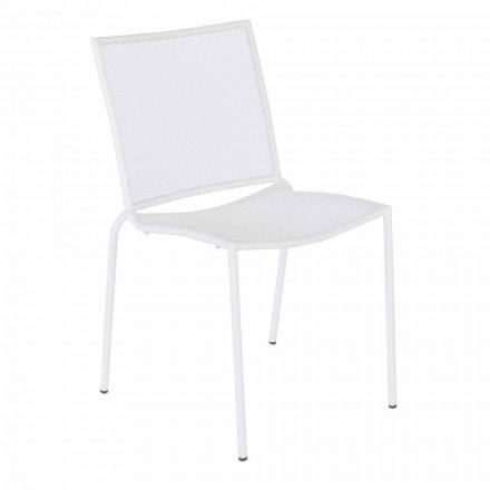 Silla apilable para exteriores en acero pintado de blanco, 4 piezas - Jaila viadurini