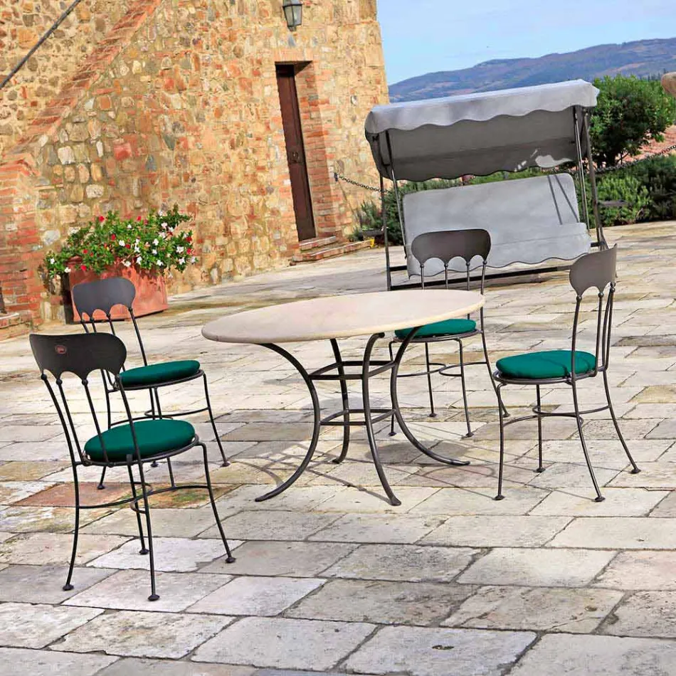 Silla apilable de hierro para exterior con cojín Made in Italy 2 piezas - Allegra viadurini