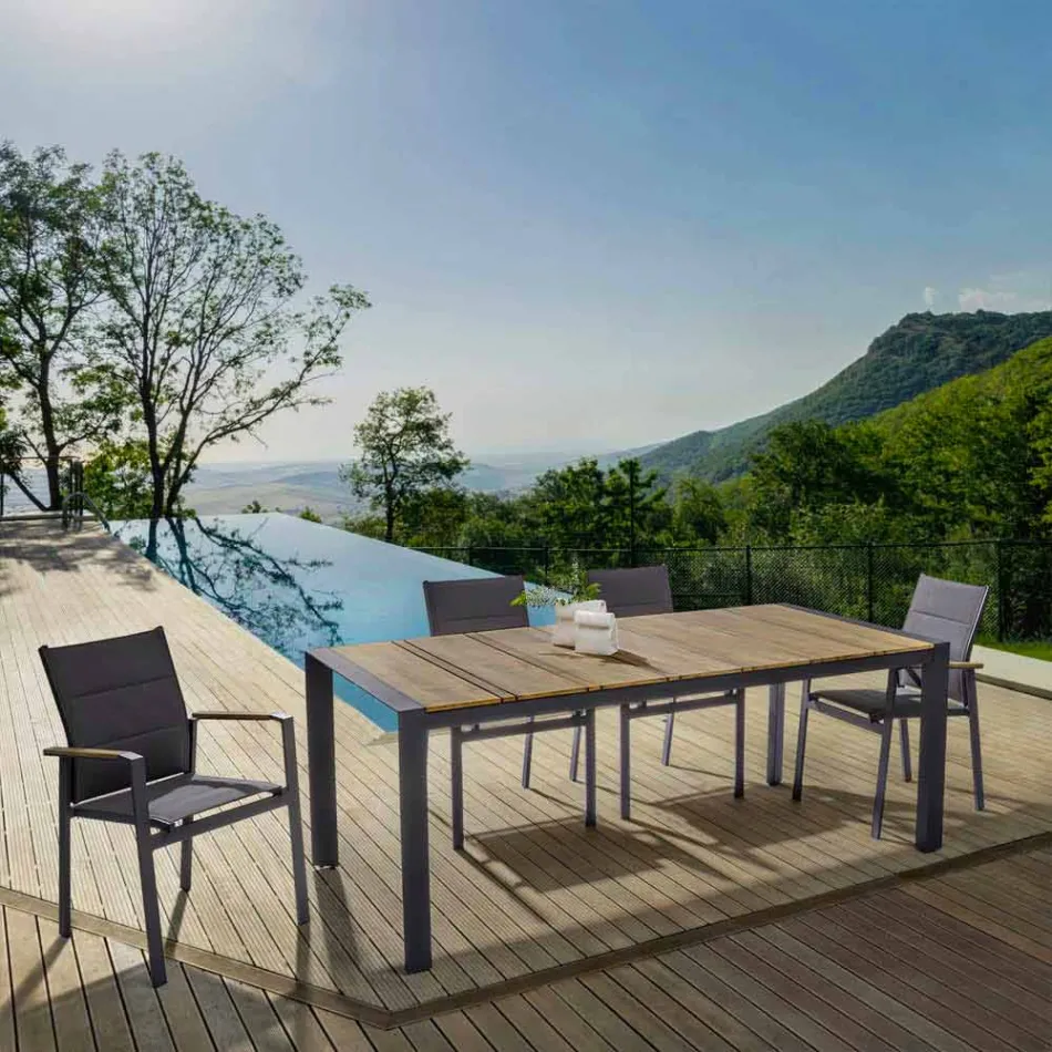 Silla apilable para exteriores en Textilene y Aluminio Antracita, 6 Piezas - Urban viadurini