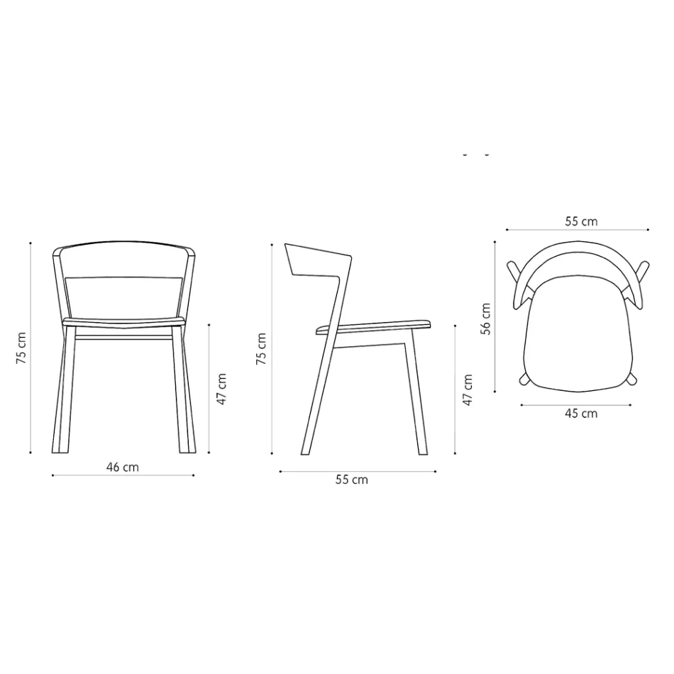 Silla Apilable de Fresno con Asiento de Tela Made in Italy, 2 Piezas - Oslo viadurini