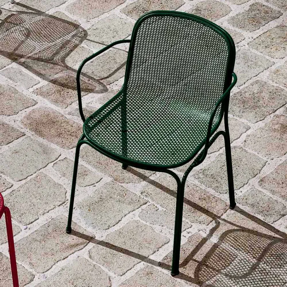 Silla apilable de metal para exterior fabricada en Italia, 4 piezas - Verna viadurini