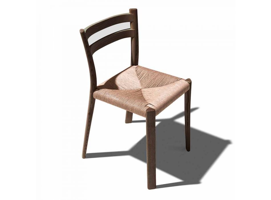 Silla de fresno macizo con asiento tejido a mano Made in Italy - Buri viadurini
