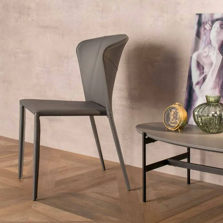 Silla de estar moderna cubierta en imitación de cuero, Accadia, 4 piezas viadurini