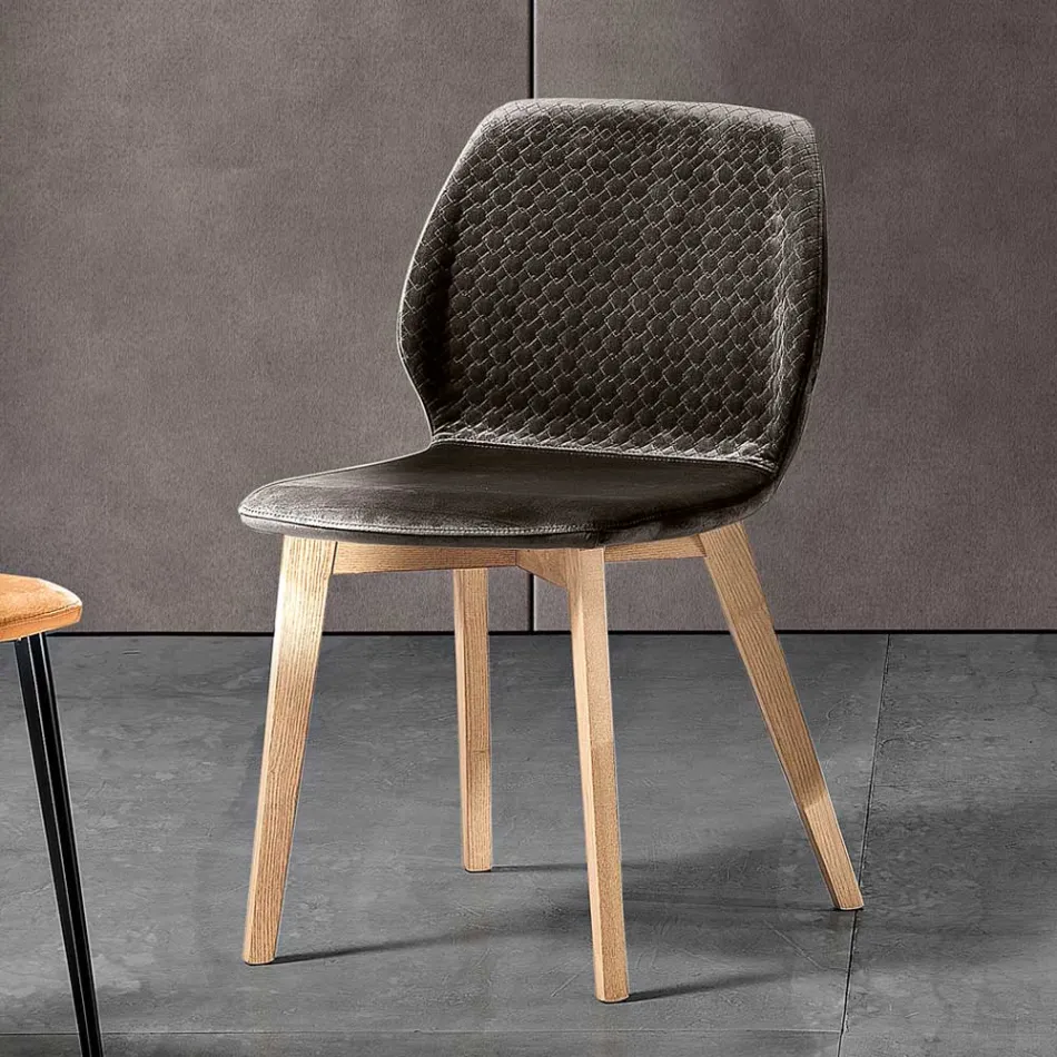 Silla Moderna de Elegante Diseño en Terciopelo Acolchado y Madera - Scarat viadurini