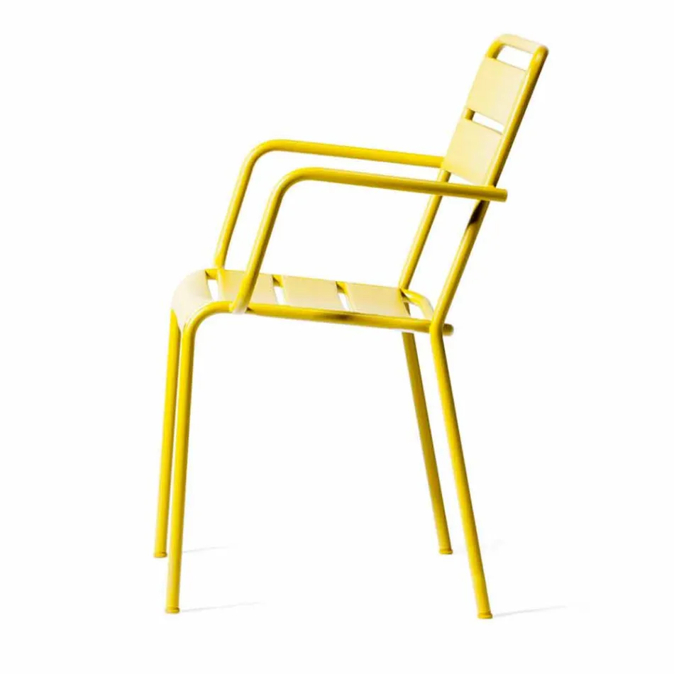 Silla para exteriores apilable con revestimiento en polvo Made in Italy, 4 piezas - Amina viadurini