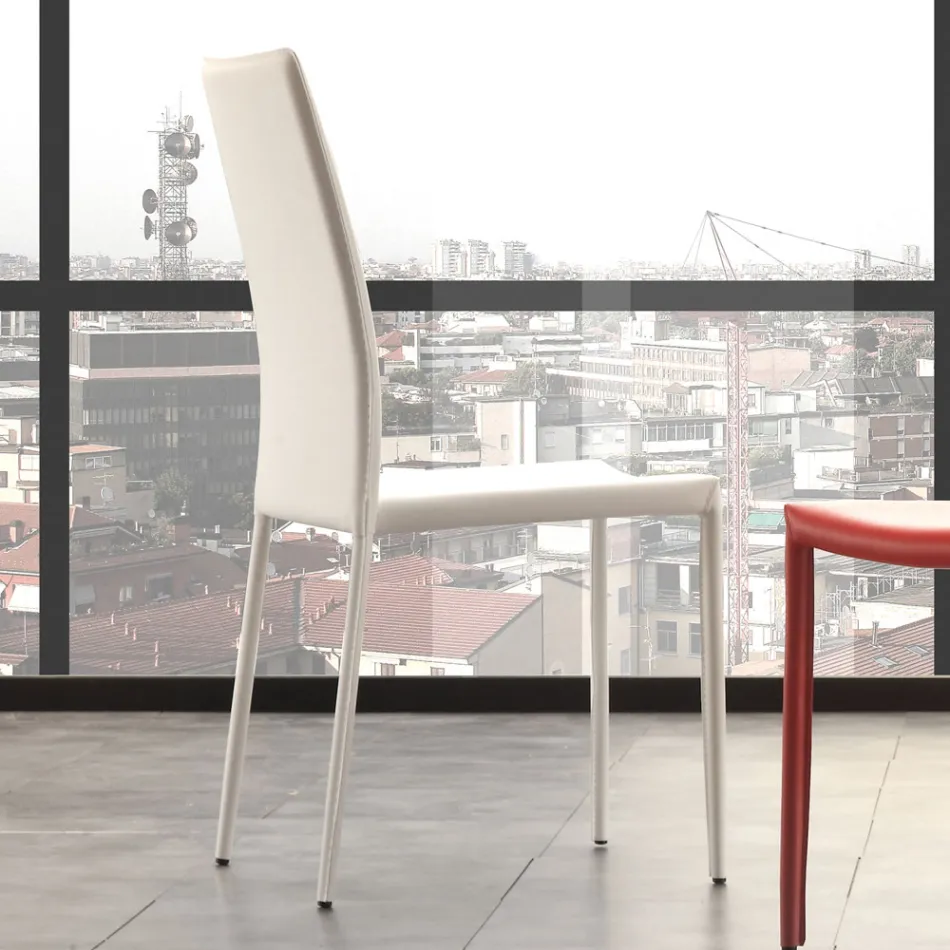 Silla de Comedor en Metal Tapizada en Polipiel, 4 Piezas - Nadia viadurini