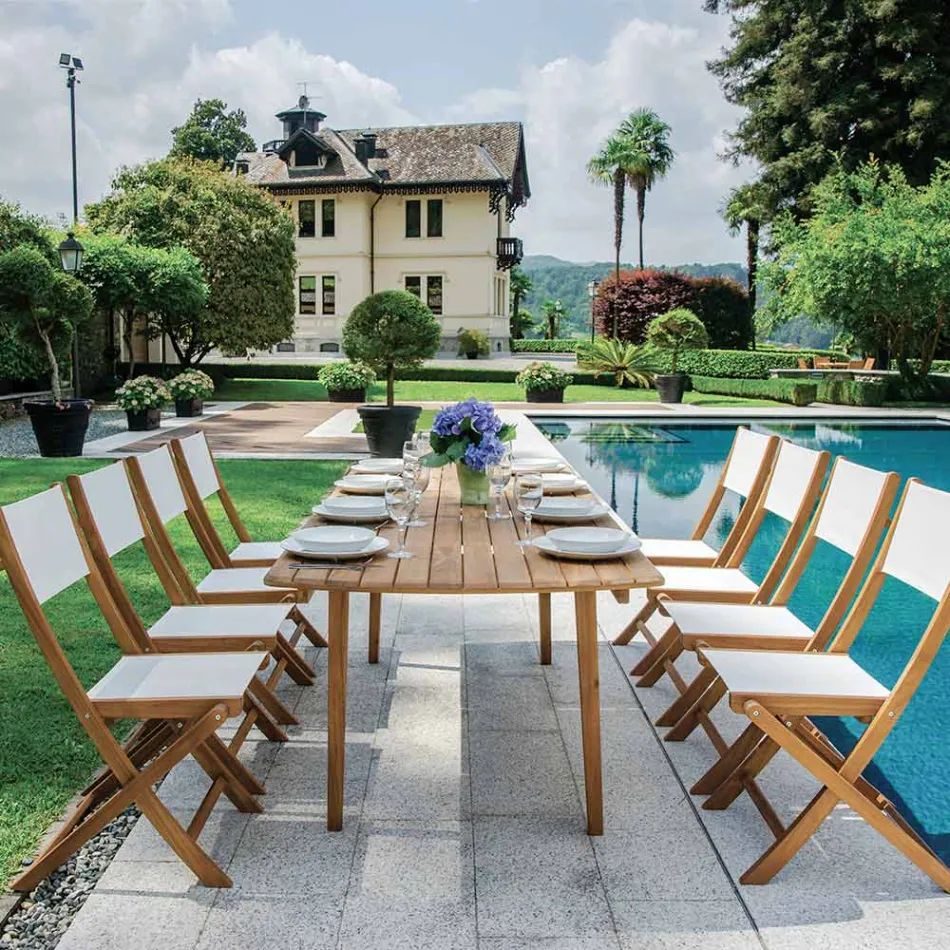 Silla Plegable de Exterior en Madera de Acacia y Textileno - Perfecta viadurini