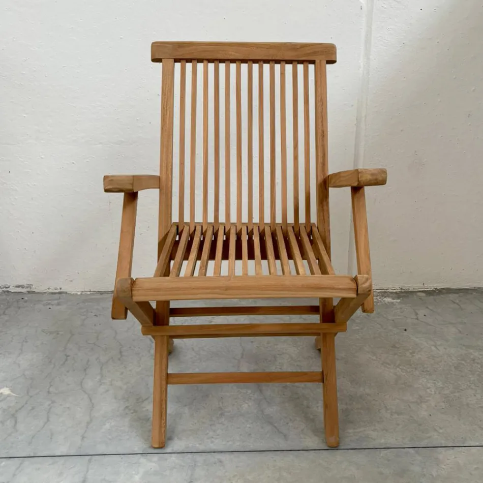 Silla plegable de teca para exterior con reposabrazos – Yggdrasil viadurini