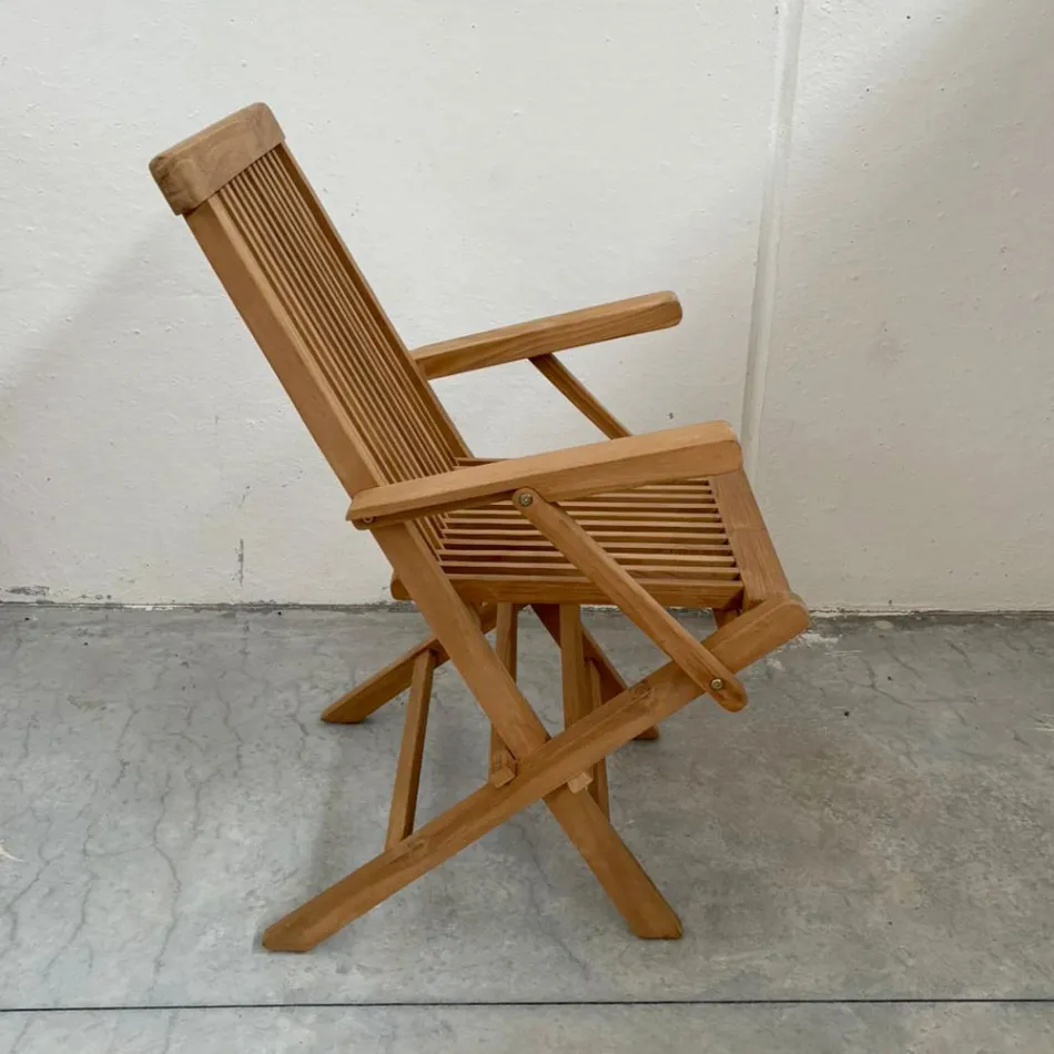 Silla plegable de teca para exterior con reposabrazos – Yggdrasil viadurini