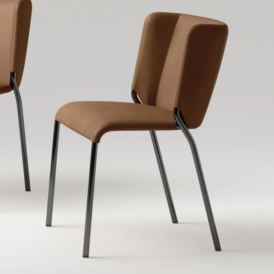 Silla de comedor con asiento tapizado en cuero Made in Italy - Giulia viadurini