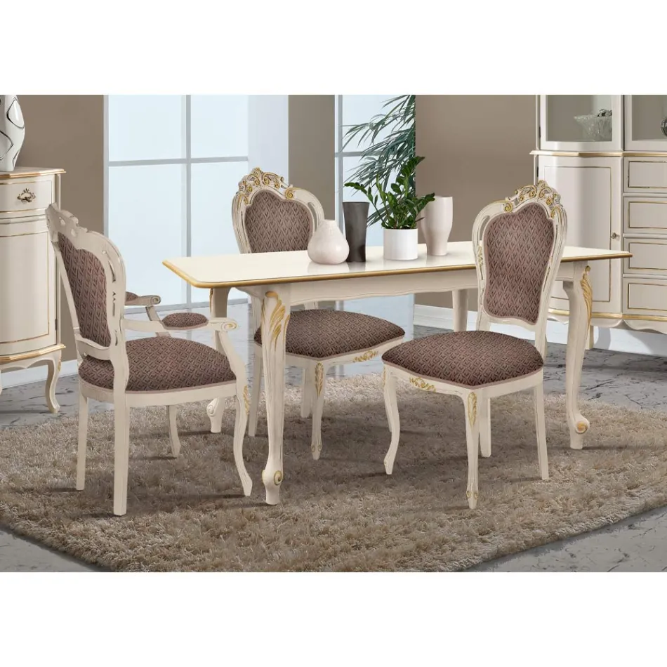 Silla de Comedor en Madera Blanca y Tela Made in Italy - Majesty viadurini