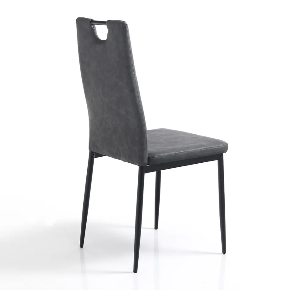 Silla de comedor en cuero sintético envejecido 4 piezas - Cassandra viadurini