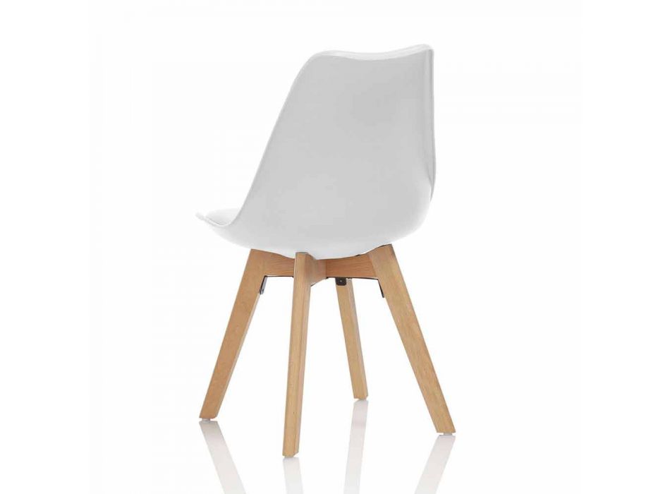 Silla de comedor de PVC y madera con asiento de polipiel, 4 piezas - Expertise viadurini
