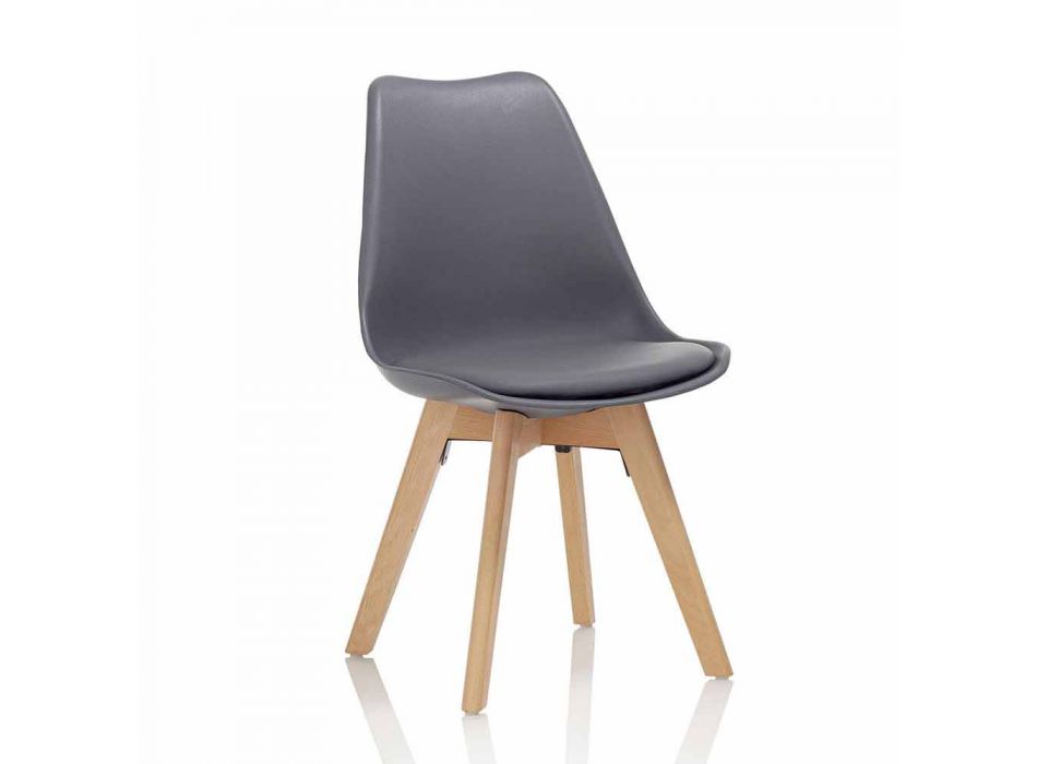 Silla de comedor de PVC y madera con asiento de polipiel, 4 piezas - Expertise viadurini