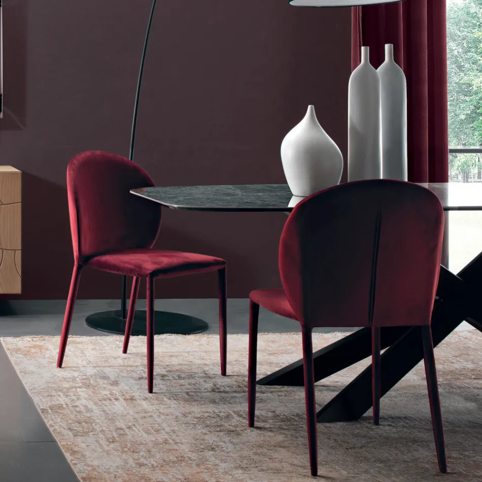 Silla de Comedor Tapizada en Terciopelo Made in Italy 4 Piezas - Victory viadurini
