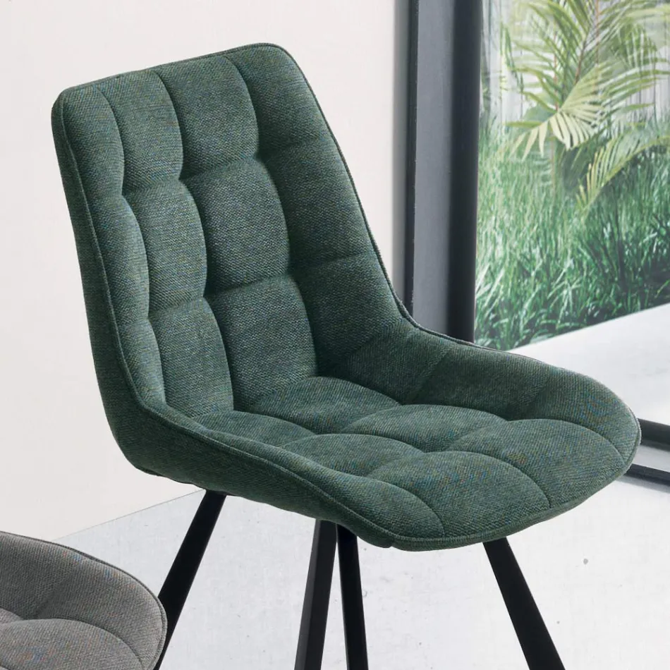 Silla de salón en tela tapizada estampada a cuadros de 4 piezas - Raggia viadurini