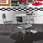 Silla estilo años 50 en piel sintética grafiti y borde blanco Unica viadurini