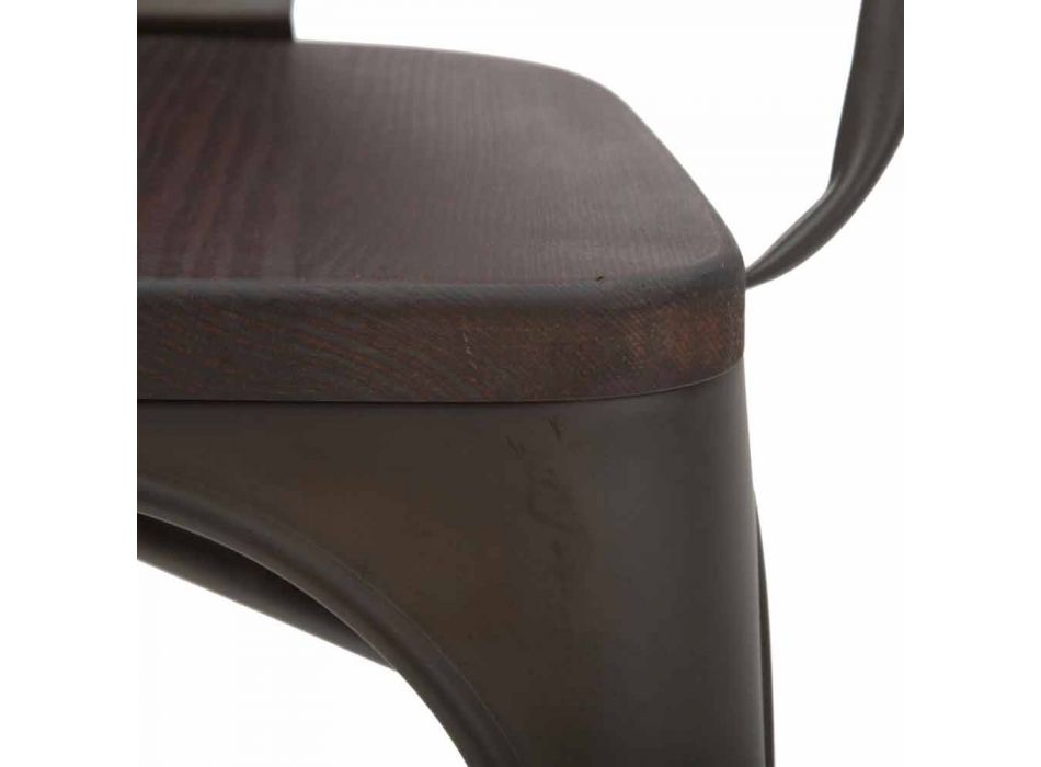 Silla de estilo industrial de diseño moderno en hierro y madera, 2 piezas - Delia viadurini