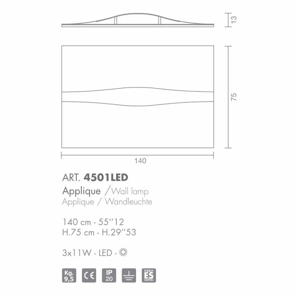 Selene Arte &amp; Light aplique con paneles texturizados 140xH75 cm viadurini
