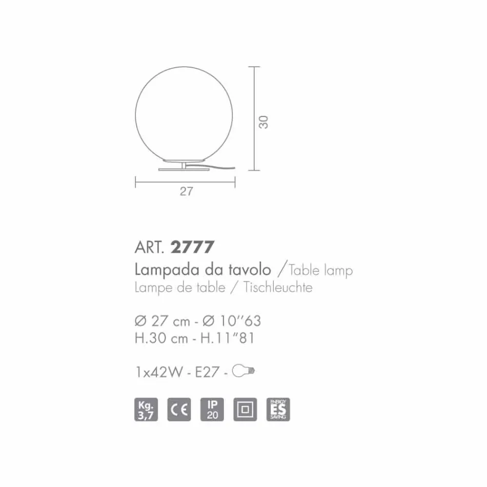 Selene Domino de lámpara de mesa de blanco de cristal soplado O27 H 30cm viadurini