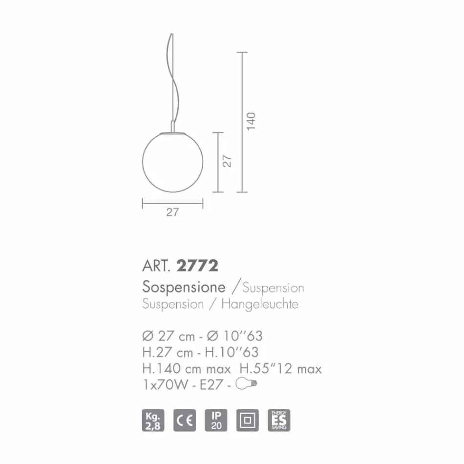 Selene Domino araña de vidrio soplado hecho a mano O27 H 27 / 140cm viadurini