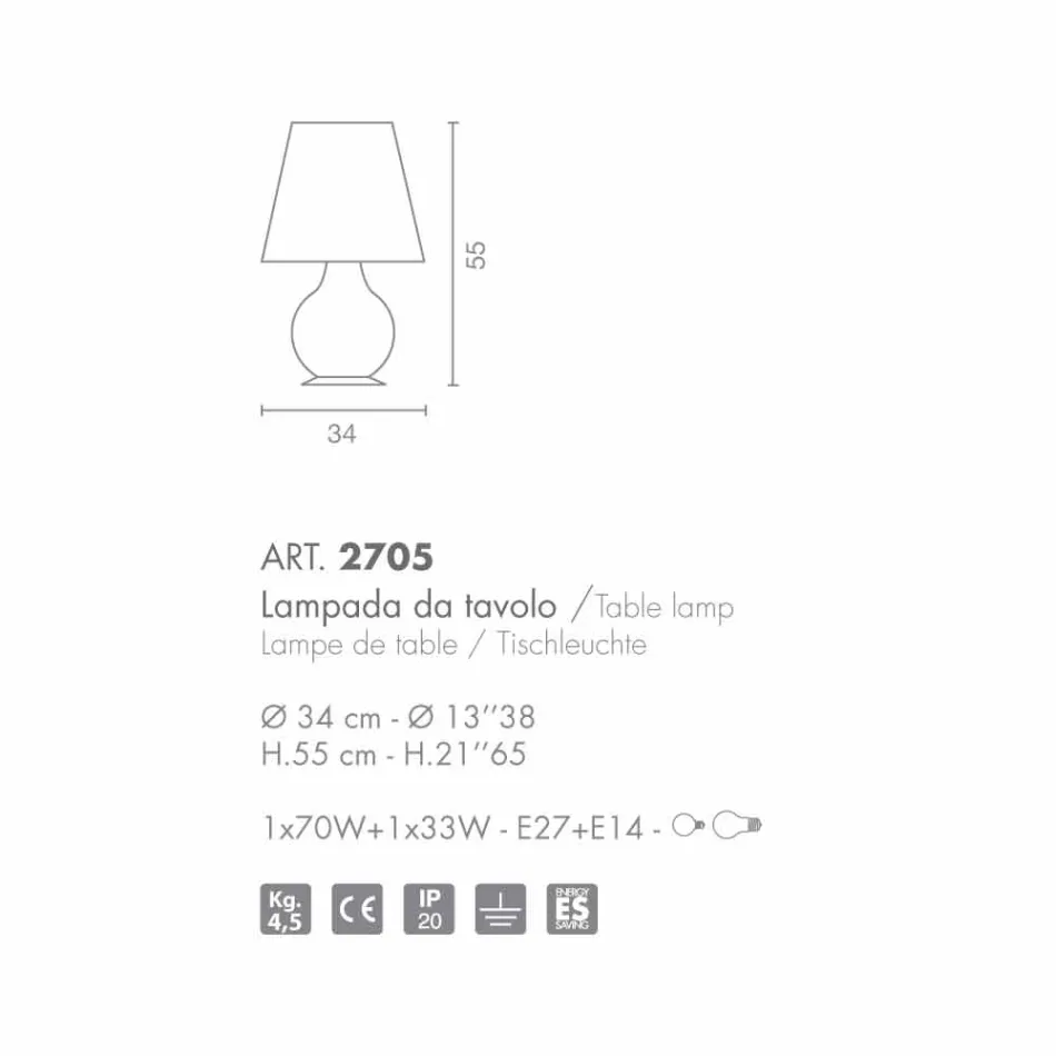 Selene lámpara siempre tabla en blanco vidrio soplado Ø34 H 55cm viadurini