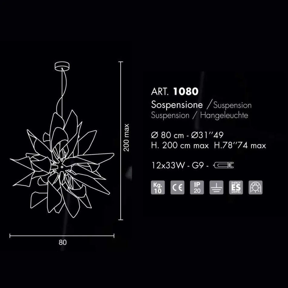 Selene jengibre lampda a la suspensión de metal fabricado en Italia Ø80 H200cm viadurini