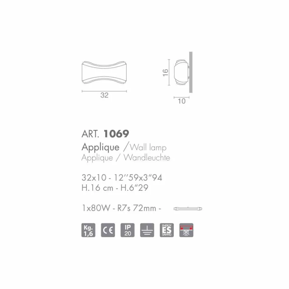 Selene jónica apliques de acero y vidrio 32x10 H16cm hacen en Italia viadurini