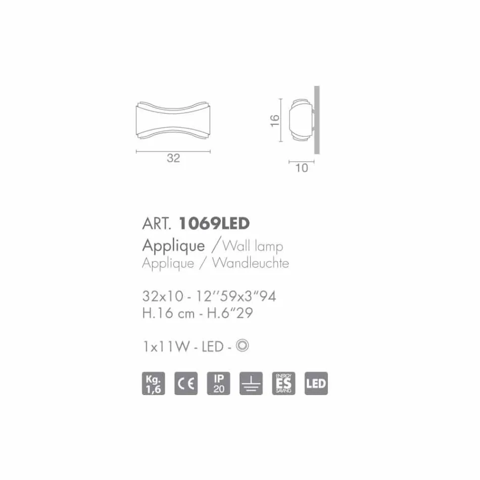 Selene jónica apliques de acero y vidrio 32x10 H16cm hacen en Italia viadurini