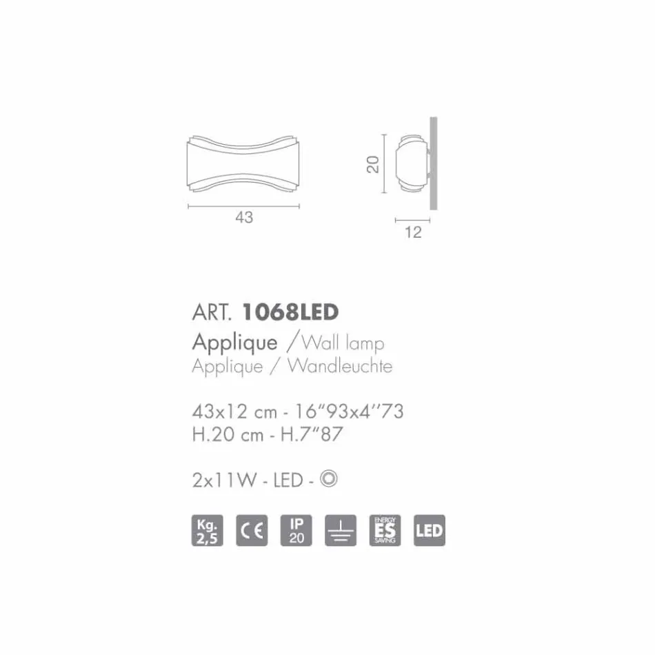 Selene jónica acero applique y hecho a mano de vidrio 43x12 H 20cm viadurini