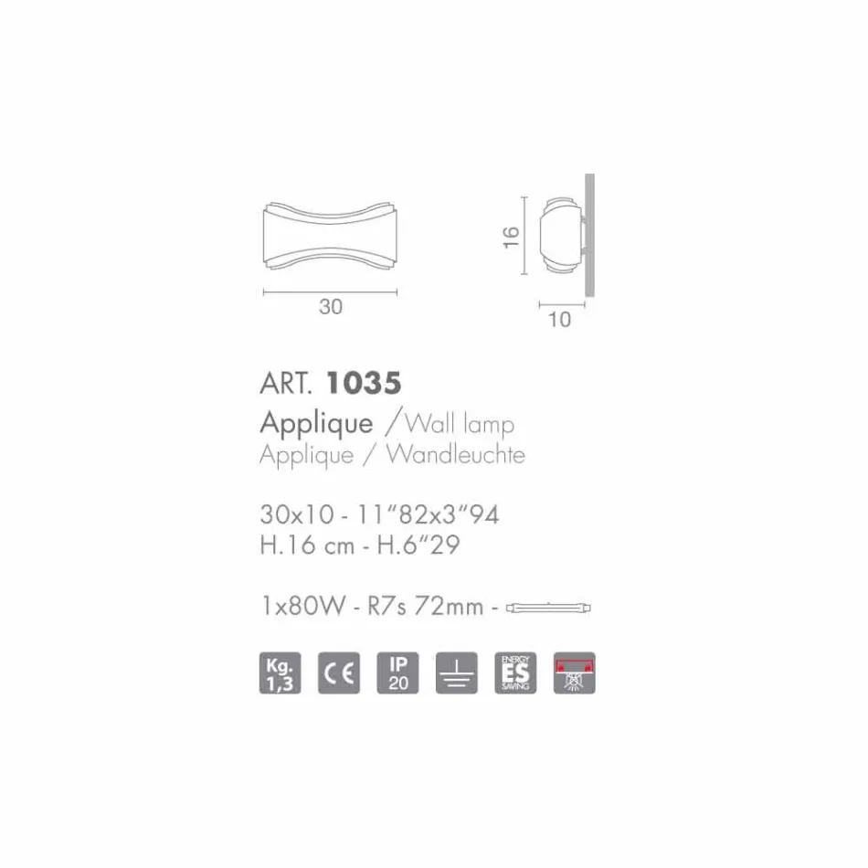 lámpara Selene Ionic pared hecha en Italia, 30x10 H16cm, vidrio y acero viadurini