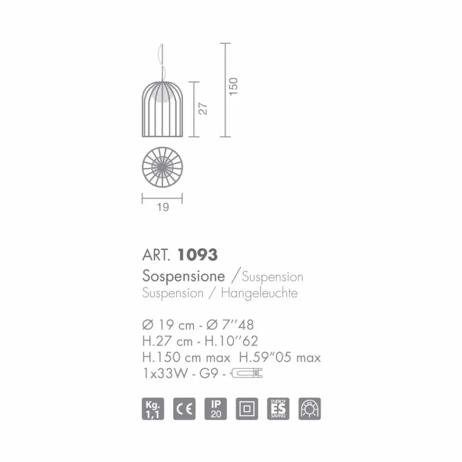 Selene Kluvì lámpara de techo de vidrio soplado Ø19 H 27 / 150cm viadurini