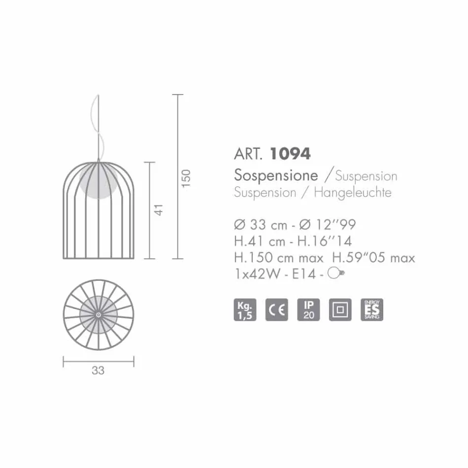 Lámpara de techo Selene Kluvì soplado Ø33 H 41/150 vidrio cm viadurini