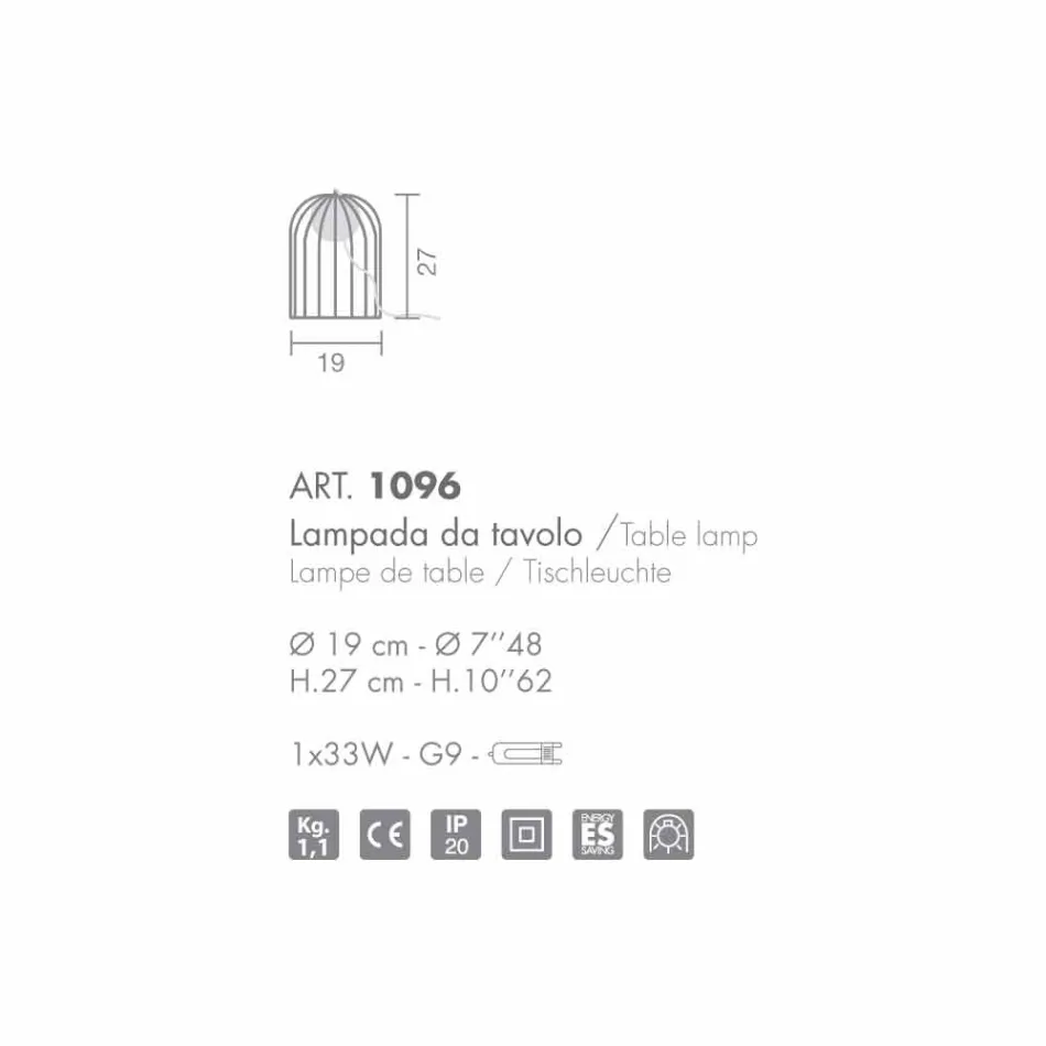 Selene Kluvì lumetto soplado de vidrio y metal Ø19 H 27cm viadurini