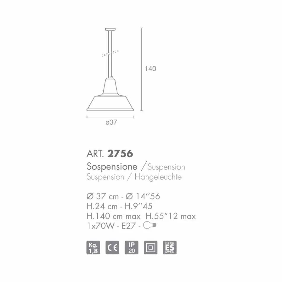 lámpara de suspensión Selene Lampara soplado Ø37 H 24/140 vidrio cm viadurini